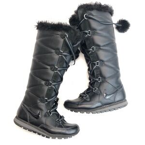 Rare Nike Winter Streetwear Knee-High Faux Fur Boots - Size 5
